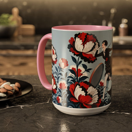 ❤️🌺 The Scarlet Blossom Dancer Colorful Mug – Art Deco Fashion Whimsy