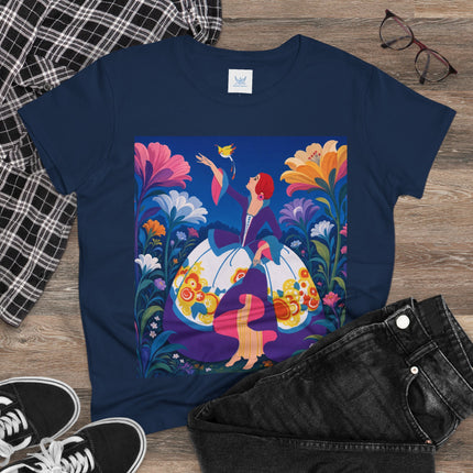 🐦🌸 The Enchanted Birdsong Cotton Tee – Art Deco Garden Whimsy