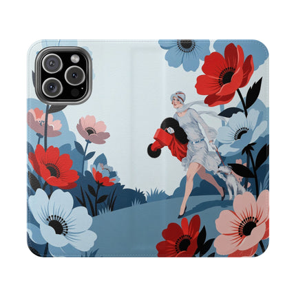 🌺🐕 The Lady Of The Flower Walk Flip Case – Art Deco Garden Stroll
