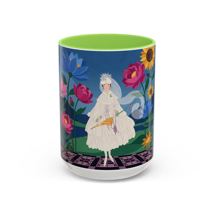 The Lady Of The Golden Parasol Colorful Mugs – Art Deco Botanical Elegance