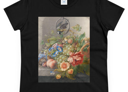 Still Life With Flowers, Fruit, A Great Tit And A Mouse by Herman Henstenburgh Women's Midweight Cotton Tee