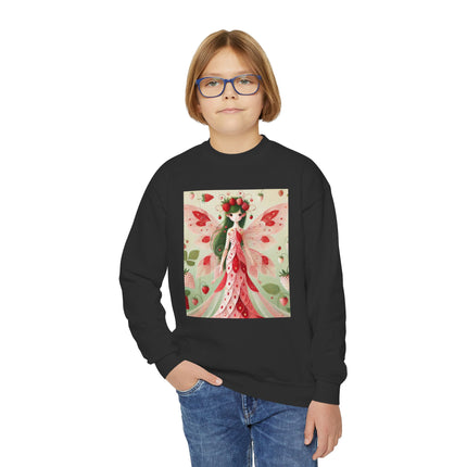Strawberry Fairy Delight Youth Crewneck Sweatshirt – Sweet Magic, Nature & Whimsical Joy