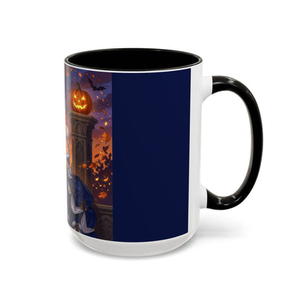 🎃💙 The Pumpkin Lantern Courtship Colorful Mug – Romantic Halloween Elegance