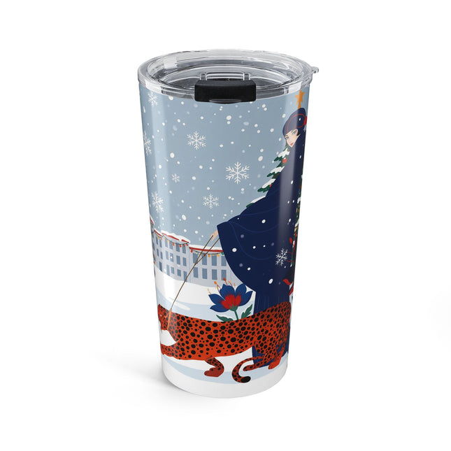 🐆❄️ The Lady Of The Snow Leopard Stroll Tumbler – Art Deco Holiday Adventure
