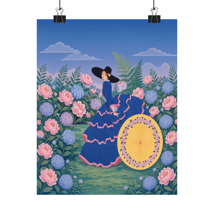 🌸☂️ The Lady Of The Flower Garden Parasol Matte Vertical Poster – Art Deco Botanical Elegance