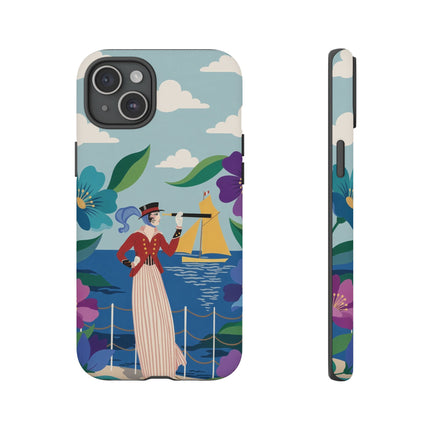 🌊🔭 The Lady Of The Seaside Lookout Phone Case – Art Deco Nautical Adventure