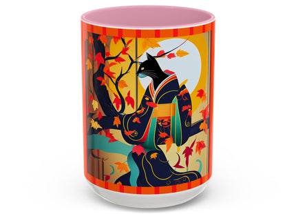 Black Cat in Kimono Colorful Mugs, 11oz