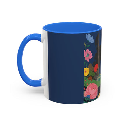 The Lady And The Crimson Moonbird Colorful Mugs – Art Deco Whimsical Garden Elegance