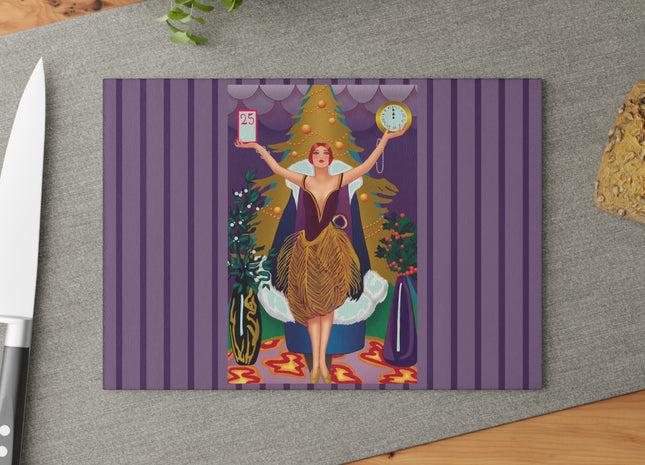Countdown to Christmas Elegance Glass Cutting Board