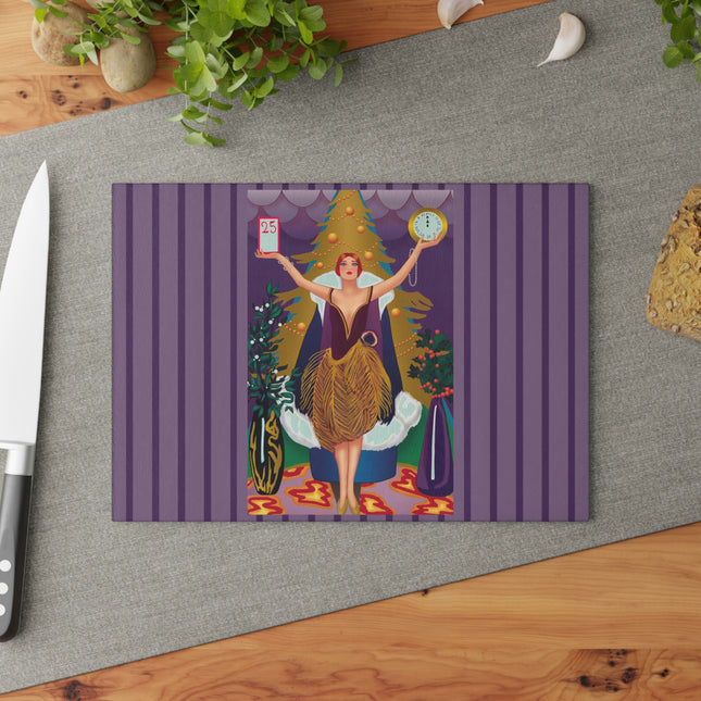 Countdown to Christmas Elegance Glass Cutting Board