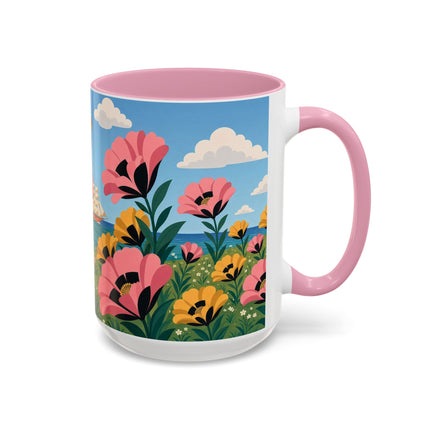🌸⛵ The Seaside Blossom Promenade Colorful Mug – Art Deco Coastal Elegance