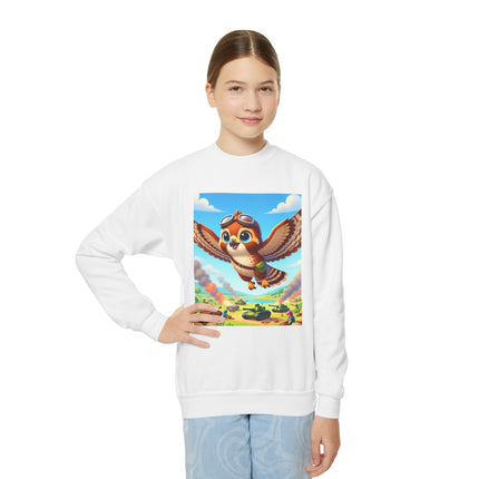Red-Tailed Hawk in Battle Youth Crewneck Sweatshirt – Flight, Focus & Fearless Energy
