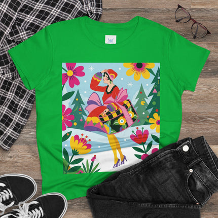 🎄🌺 Christmas In The Winter Garden Cotton Tee – Art Deco Holiday Whimsy