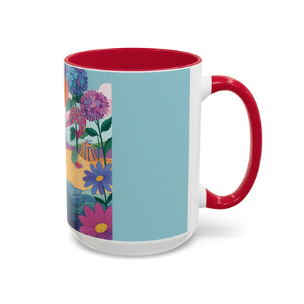 The Lady Of The Coral Parasol Colorful Mugs – Art Deco Coastal Elegance