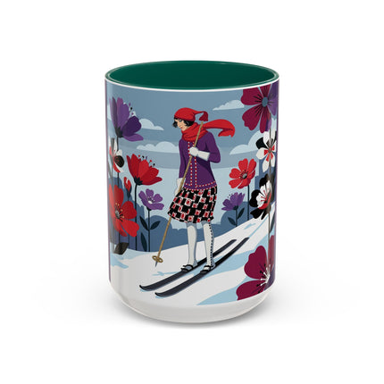 🎿❄️ The Winter Flower Skier Colorful Mug – Art Deco Alpine Fantasy