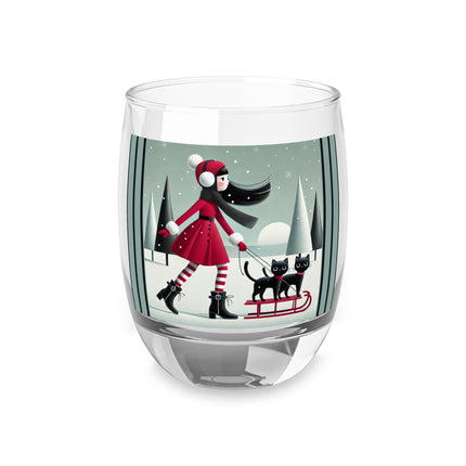 Red Sled & Curious Cats Whiskey Glass