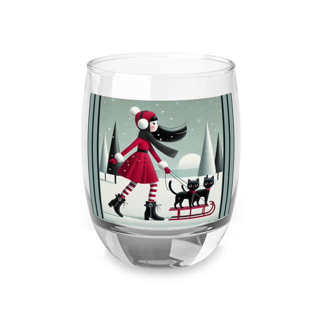 Red Sled & Curious Cats Whiskey Glass