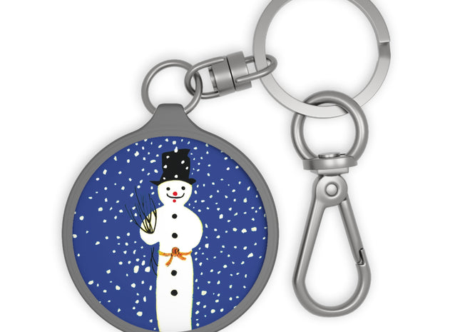 Snowman in Falling Snow Keyring Tag