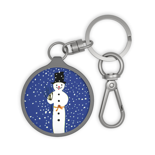 Snowman in Falling Snow Keyring Tag