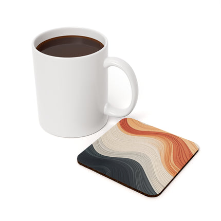 Wave Pattern in Hues of Beige, Orange, Grey, and Black Cork Back Coaster