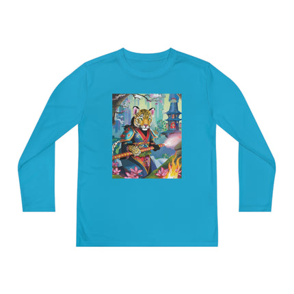 Cyberpunk Leopard Youth Long Sleeve Competitor Tee – Neon Magic & Futuristic Adventure