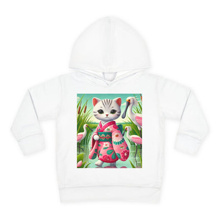 Geisha Kitten Strolls Among the Spoonbills Toddler Pullover Fleece Hoodie