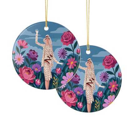 🌺👒 The Grand Flower Promenade Ceramic Ornament – Art Deco Fashion Illustration