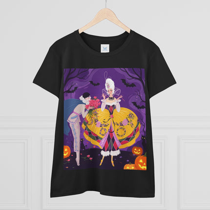 🎭🌹 The Harlequin Rose Masquerade Cotton Tee – Theatrical Halloween Romance