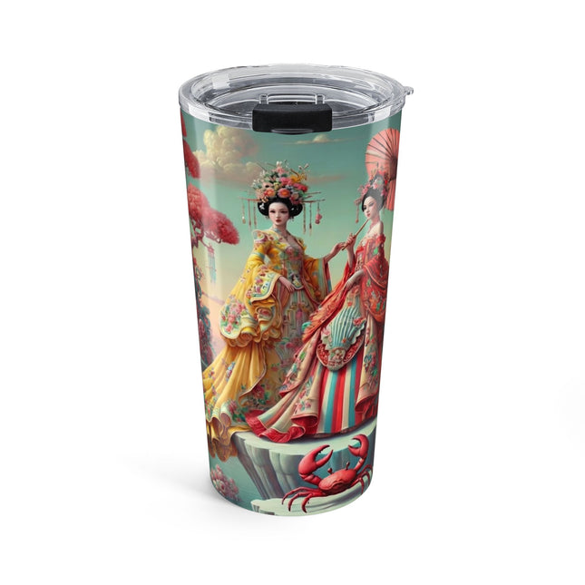 Cherry Blossom Courtesans & Crimson Crab Tumbler 20oz – Imperial Elegance & Playful Charm