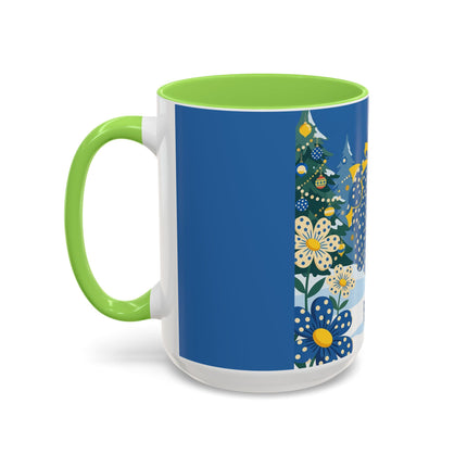 💙🌼 The Bluebell Christmas Promenade Colorful Mug – Art Deco Holiday Fantasy