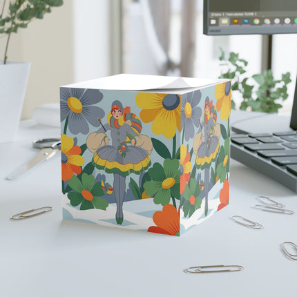 🌼❄️ The Winter Flower Wanderer Note Cube – Retro Botanical Winter Whimsy