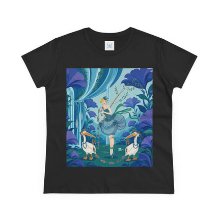 🪶🌺 The Pelican Garden Dance Cotton Tee – Art Deco Botanical Whimsy