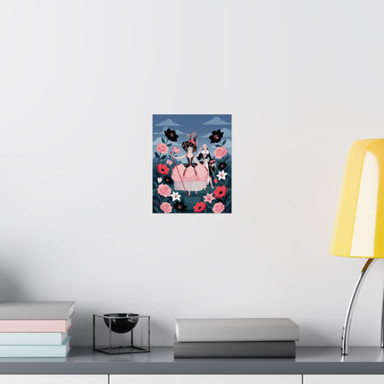 🌹🎀 The Lady Of The Grand Floral Masquerade Matte Vertical Poster – Art Deco Fashion Whimsy