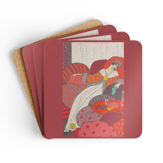 Les Coussins by Georges Lepape Corkwood Coaster Set