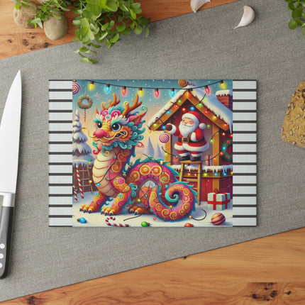 Playful Dragon's Christmas Glass Cutting Board