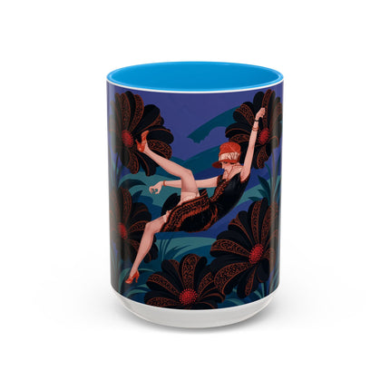 🖤🌺 The Midnight Floral Acrobat Colorful Mug – Art Deco Fashion Whimsy