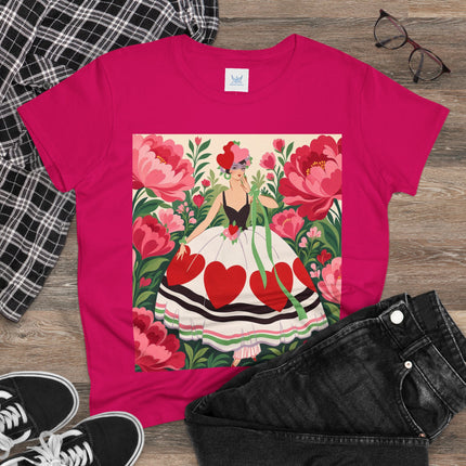 ❤️🌸 The Heart Garden Cotton Tee – Art Deco Floral Romance