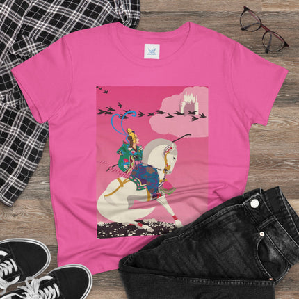 Samurai Princess on the White Steed Women's Midweight Cotton Tee – Epic Fantasy & Mythic Beauty