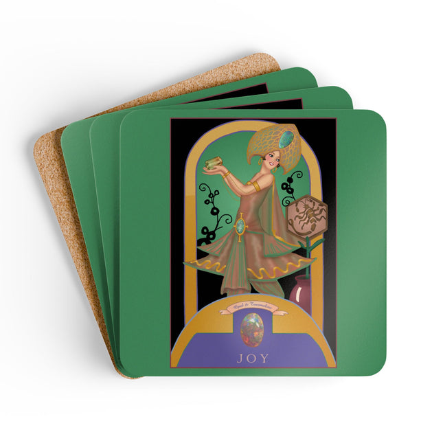 Libra Zodiac Design – October & Opal, Tourmaline by Sofia Chiostri | Corkwood Coaster Set