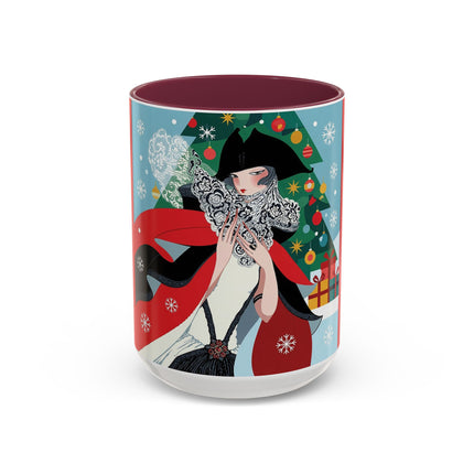❤️ The Lady Of The Crimson Scarf Colorful Mug – Art Deco Christmas Elegance