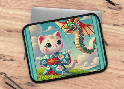 Geisha Kitten and the Dragon Kite Laptop Sleeve
