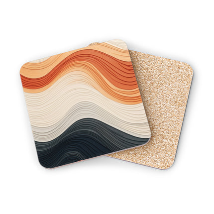Wave Pattern in Hues of Beige, Orange, Grey, and Black Coasters