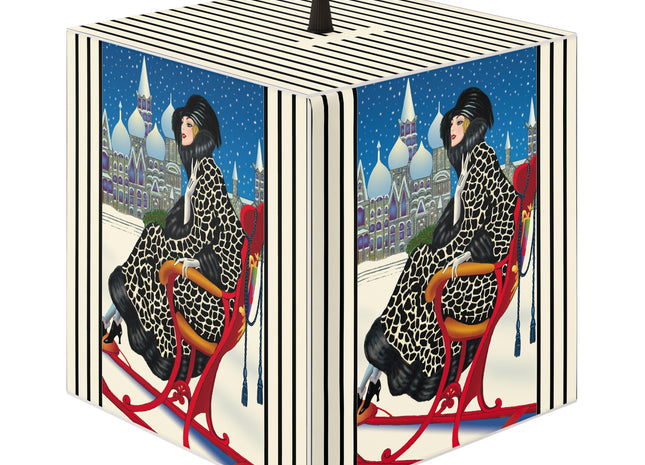 Elegant Winter Woman in Sleigh Light Cube Lamp