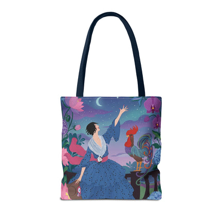 🌙🐓 The Lady Of The Moonlit Rooster Garden Tote Bag – Art Deco Floral Fantasy
