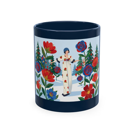 🌹🎄 The Lady Of The Holiday Roses Ceramic Mug – Art Deco Christmas Elegance
