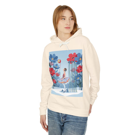 🌸❄️ Winter Flower Girl Unisex Lightweight Hooded Sweatshirt – Art Deco Floral Fantasy
