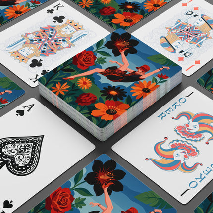 🌺✨ The Lady In The Fabulous Flowers Playing Cards – Art Deco Floral Fantasy