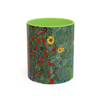 Farm Garden with Sunflowers by Gustav Klimt Colorful Mugs (11oz, 15oz)