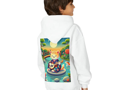 Melodic Kitten by the Koi Pond Youth Heavy Blend Hooded Sweatshirt