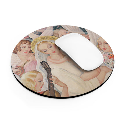 Madonna with Child Surrounded by Musical Angels by Gerda Wegener Mouse Pad, Round and Rectangle